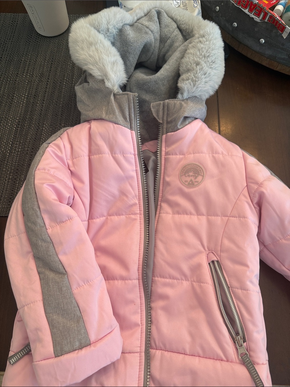 Gerry Pink and Gray Puffer Jacket with Faux Fur Hood Trim